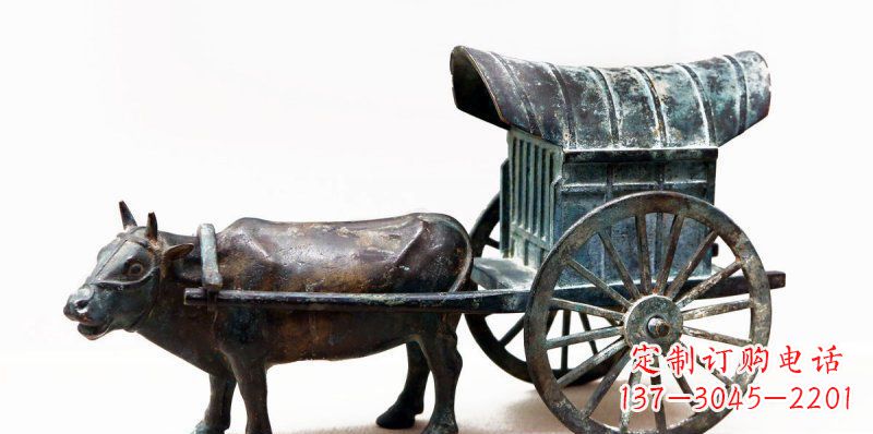 张掖定制牛车景观铜雕塑