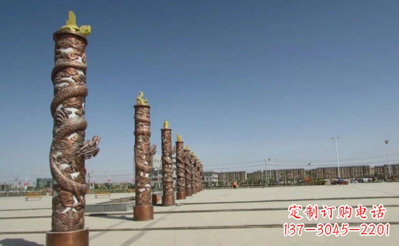 张掖中领雕塑|专业定制盘龙柱广场柱子铜雕