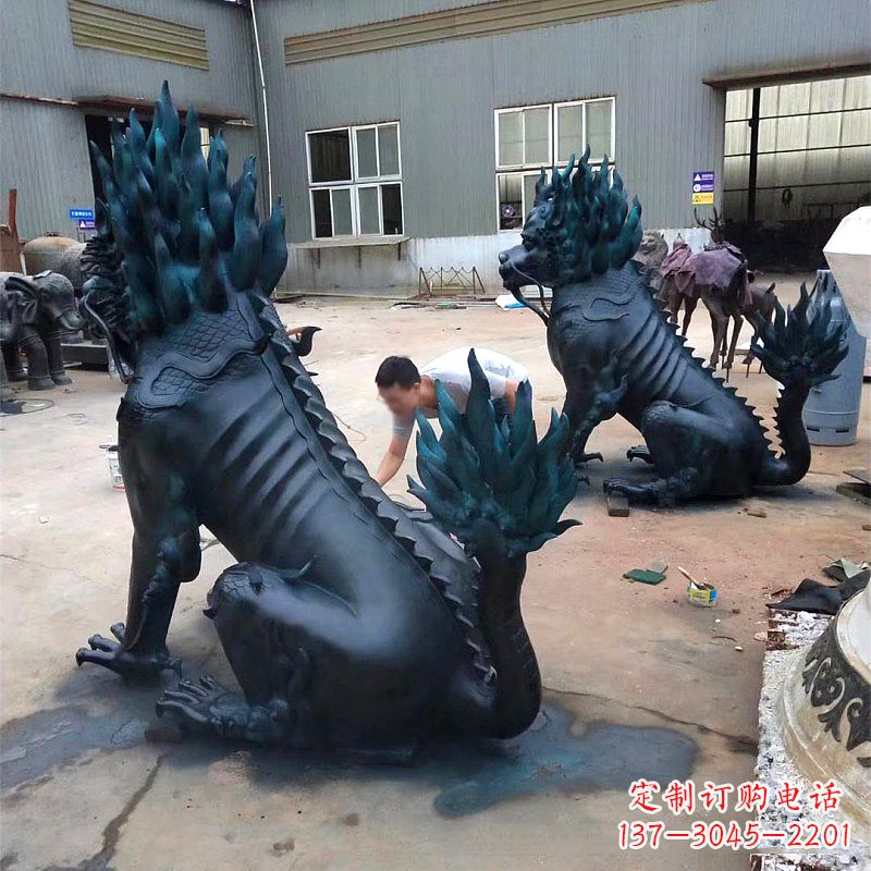 张掖喷漆麒麟铜雕