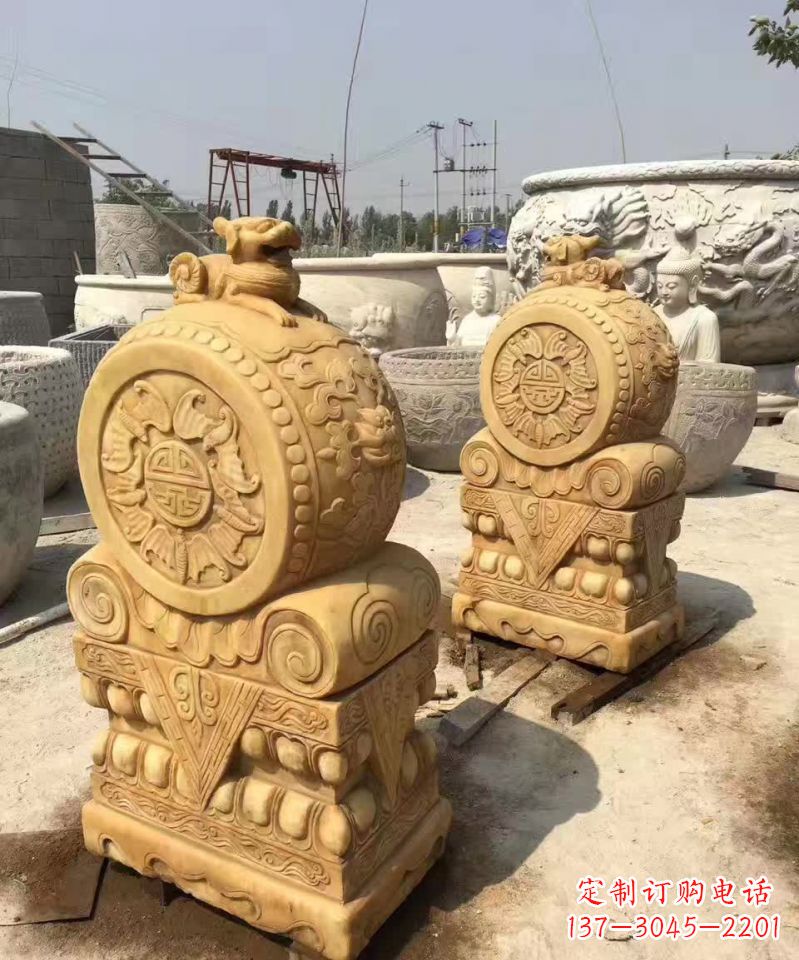 张掖福瑞貔貅抱鼓石雕塑,传承中国古老文化