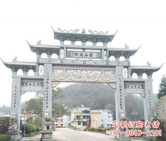 张掖三门五楼石牌坊石雕——精美精致的多层次雕刻