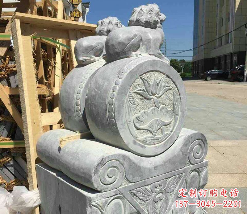张掖狮子抱鼓石仿古石门墩石雕 (2)