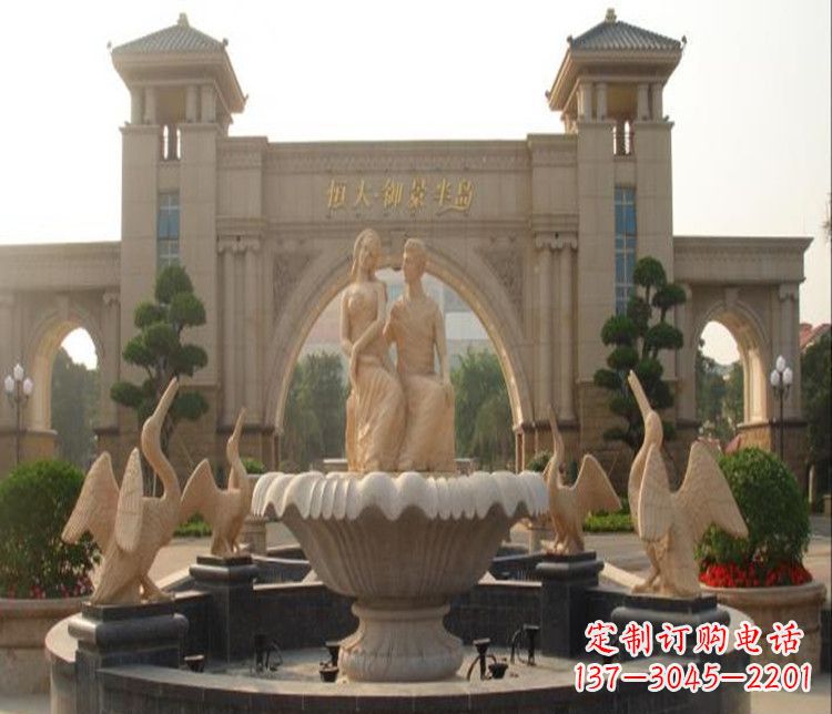 张掖石雕西方人物喷泉雕塑