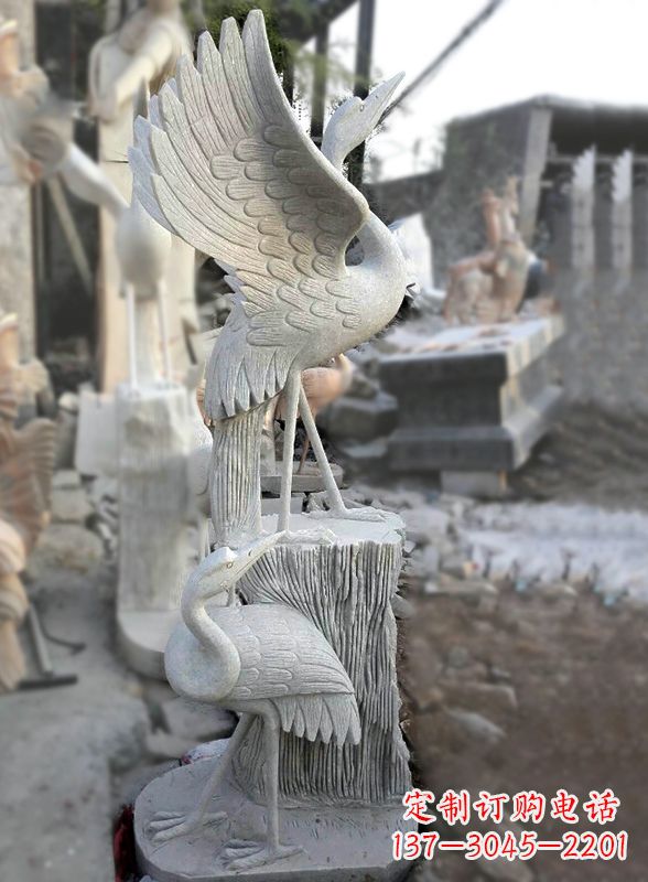 张掖石雕仙鹤景观摆件