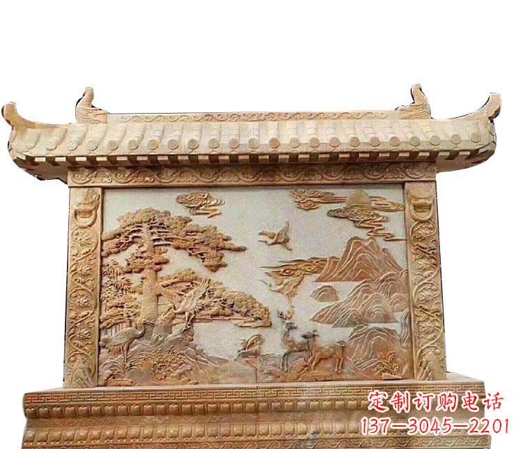 张掖石浮雕晚霞红影壁石雕