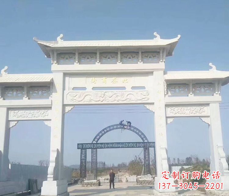 张掖石牌坊三门牌坊石雕 (4)