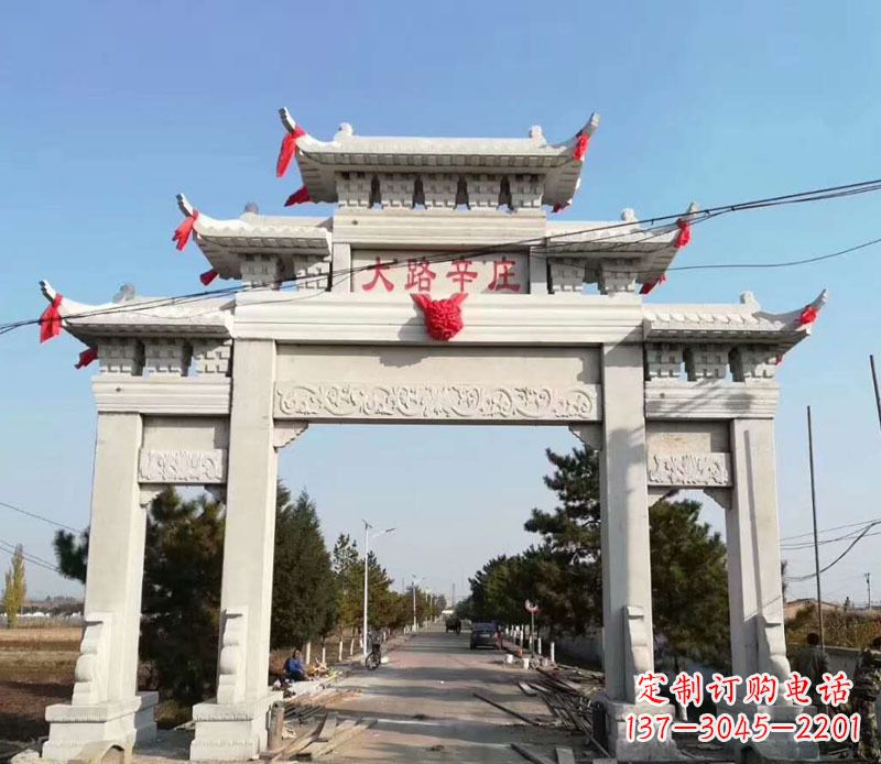 张掖石牌坊三门牌坊石雕 (3)