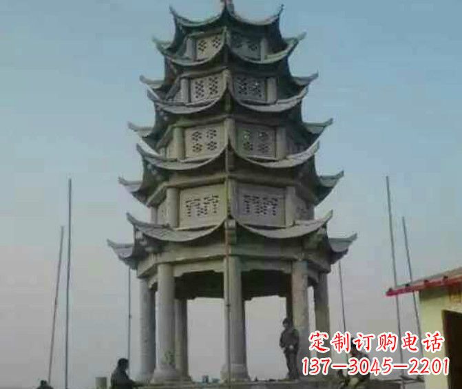 张掖双层大理石凉亭石雕 (2)