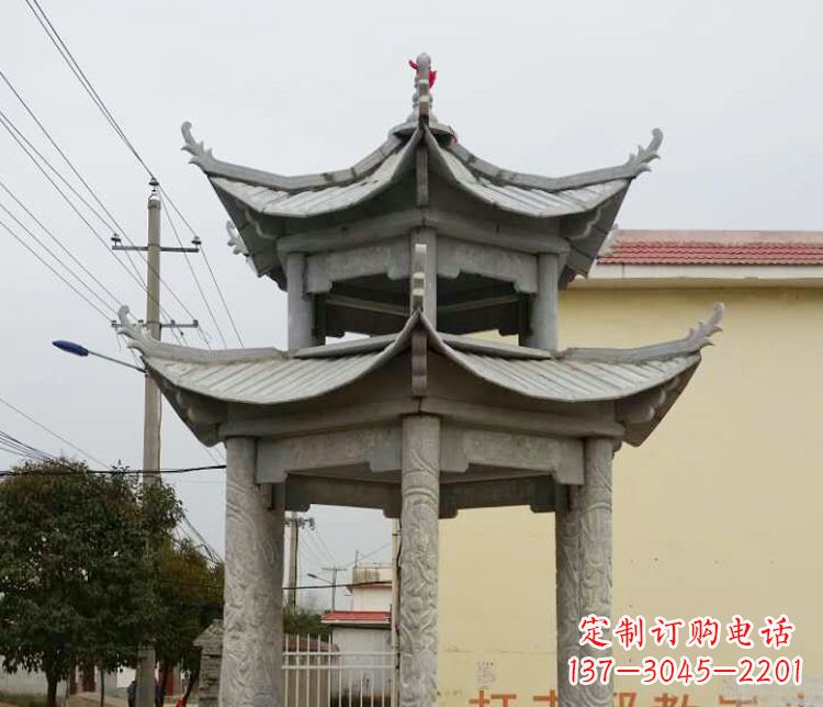 张掖双层仿古凉亭石雕 (2)