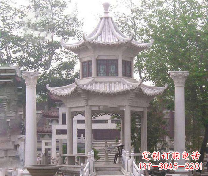 张掖双层仿古凉亭石雕 (3)
