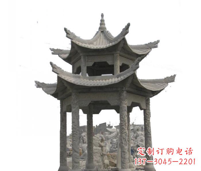 张掖双层仿古石雕凉亭 (2)