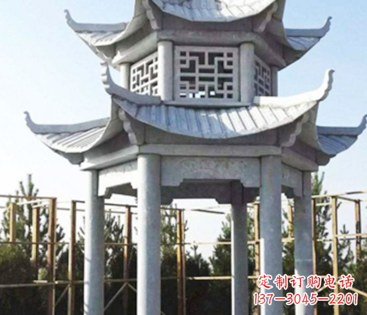 张掖双层仿古石凉亭石雕_2