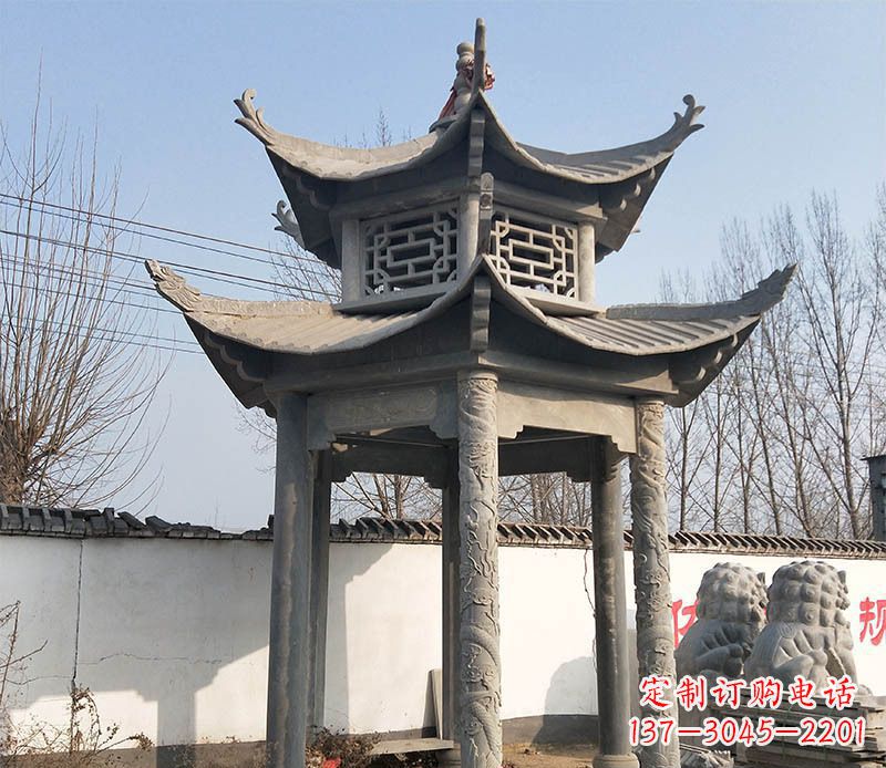 张掖双层户外凉亭石雕 (2)