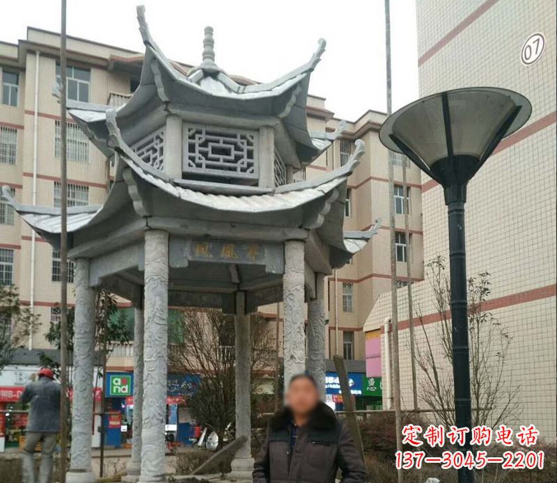 张掖双层六角凉亭石雕