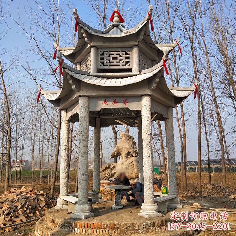 张掖双层六角石凉亭