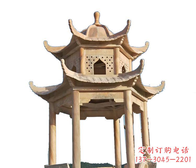 张掖双层晚霞红凉亭石雕 (2)