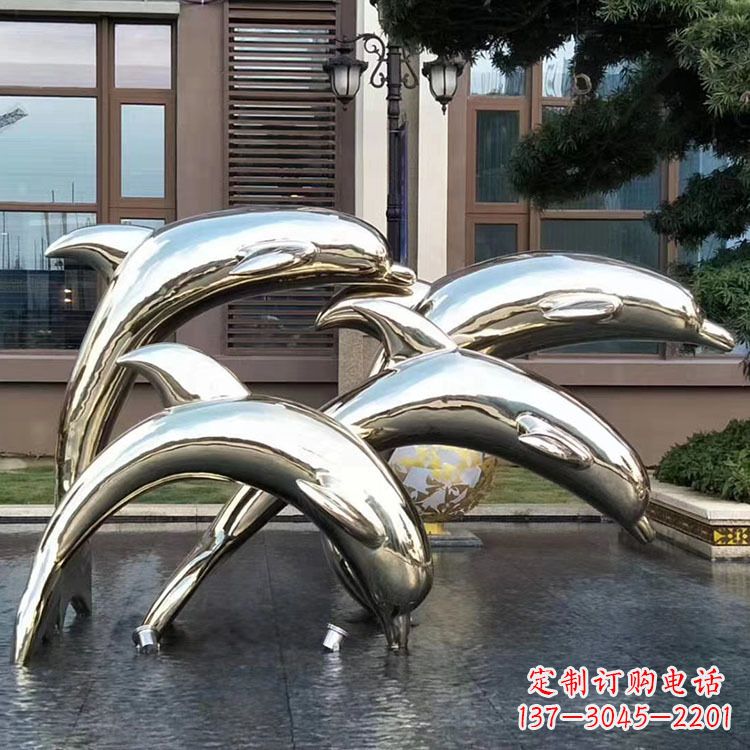 张掖水景不锈钢海豚雕塑-城市广场创意动物雕塑