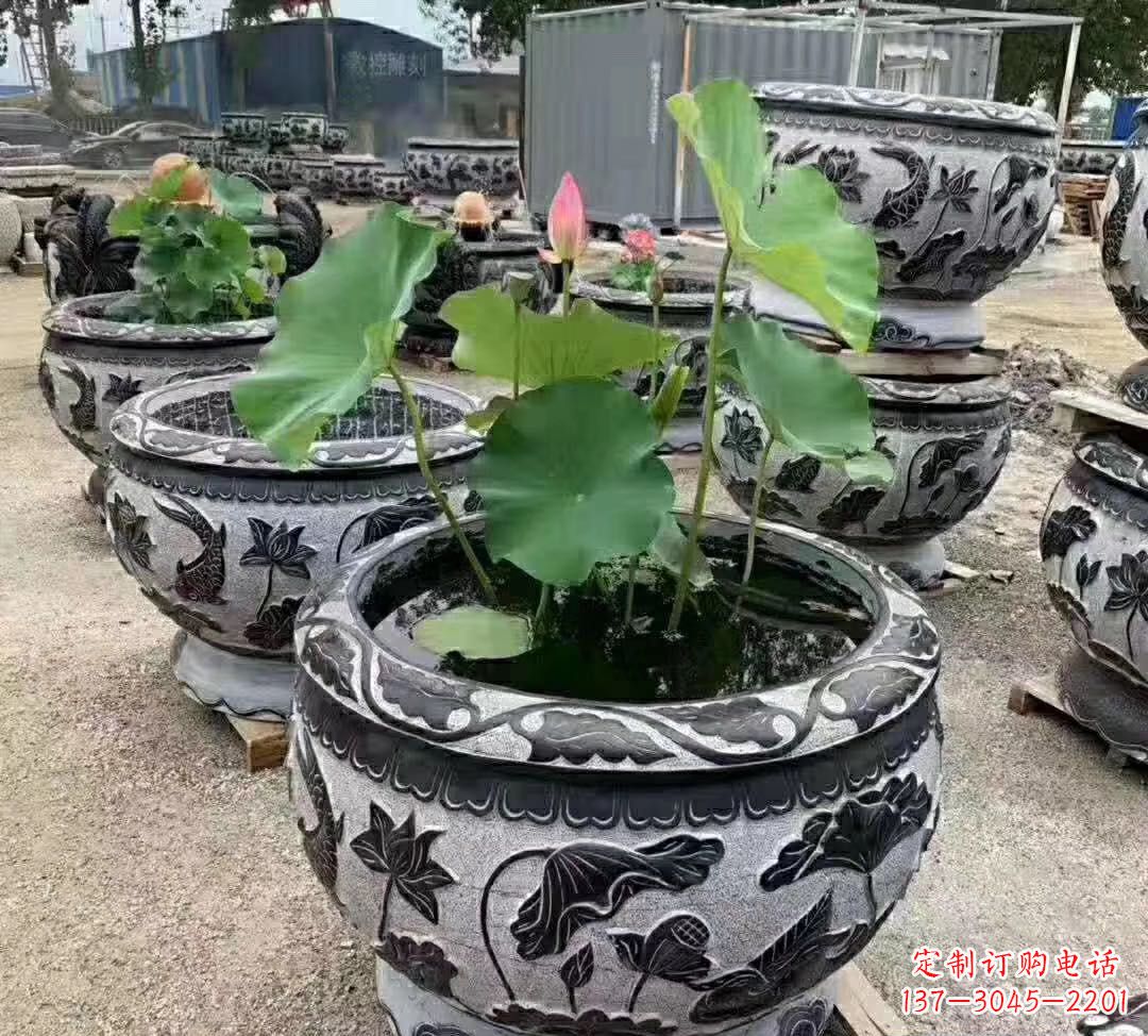 张掖睡莲石浮雕花盆雕塑公园景观雕塑
