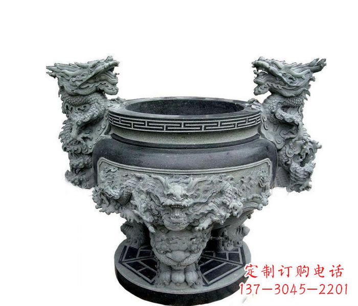 张掖寺庙景观龙头水缸石雕 (2)
