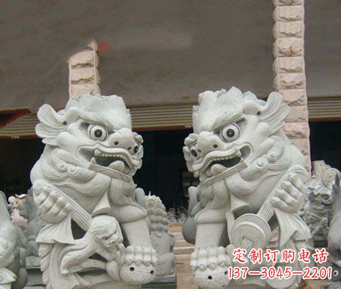 张掖寺庙景观南方狮子石雕 (2)