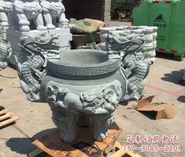 张掖寺庙景观青石龙头香炉石雕 (2)