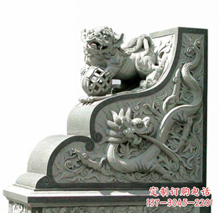 张掖寺庙景观玩绣球狮子石雕门墩