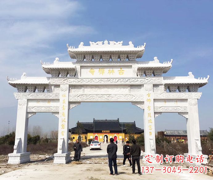 张掖寺庙三门五楼石牌坊石雕_2