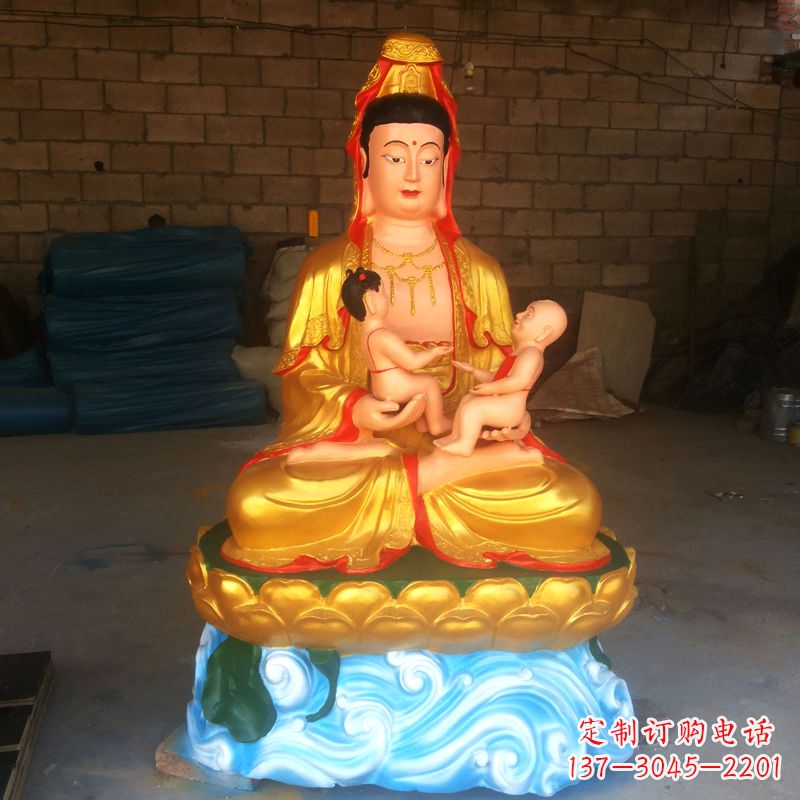 张掖送子观音彩绘漆金雕塑