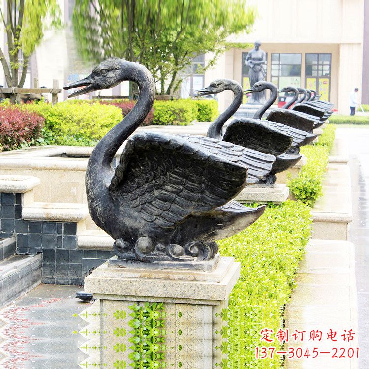 张掖天鹅铜雕喷水喷泉-纯铜铸造公园水渠水景动物雕塑