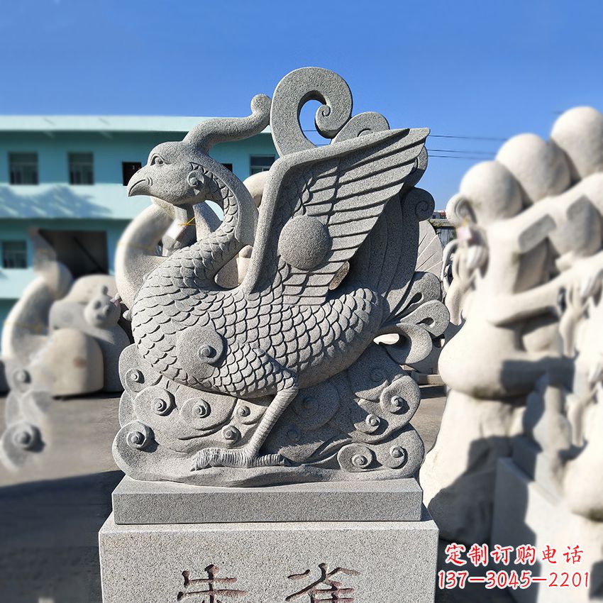 张掖天之四灵之朱雀神鸟砂岩石雕塑