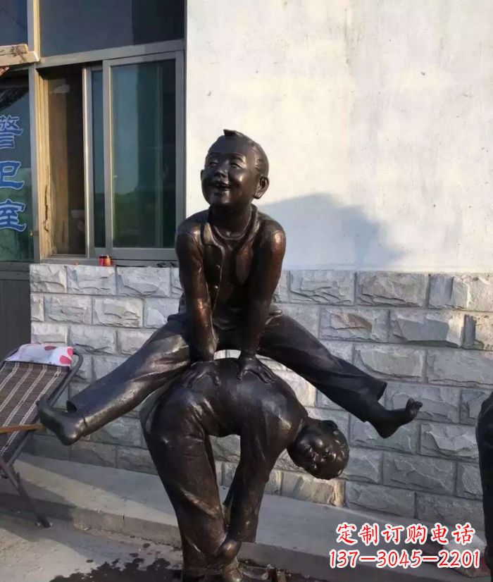 张掖跳马儿童铜雕 (2)