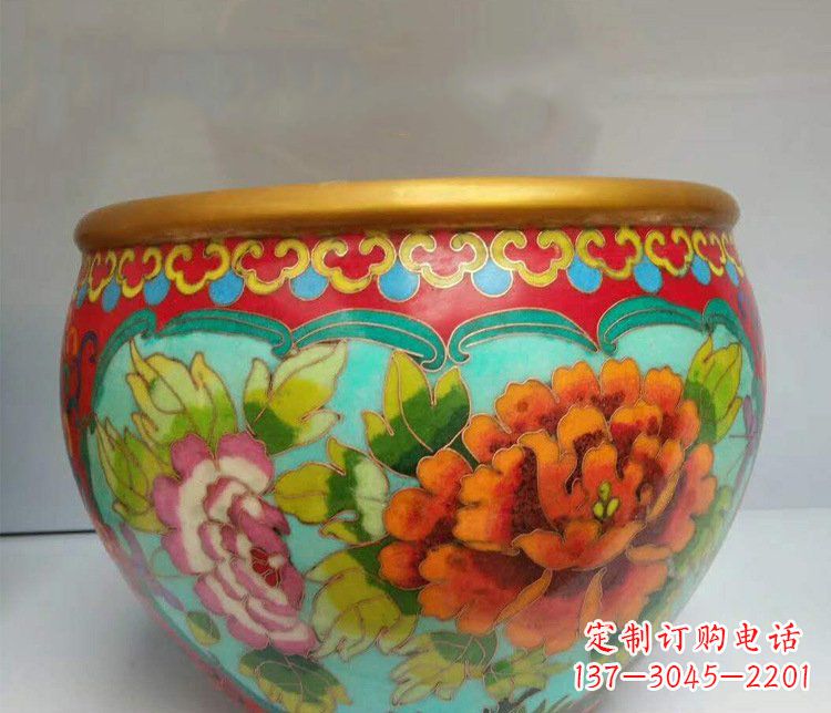 张掖铜雕彩绘庭院装饰景观水缸雕塑