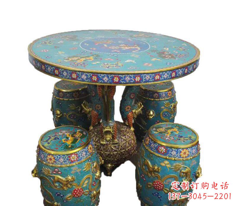 张掖铜雕彩绘小象圆桌景观摆件