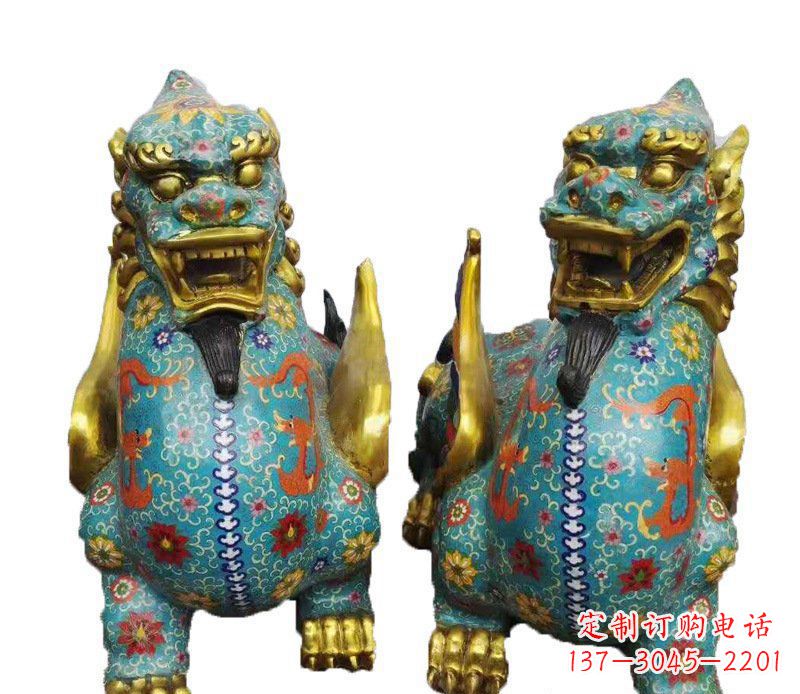 张掖铜雕彩绘镇宅麒麟雕塑摆件