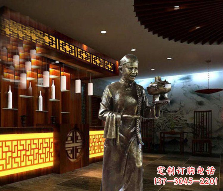 张掖铜雕店小二小品人物雕塑