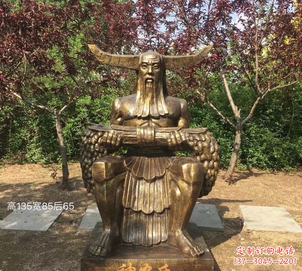 张掖铜雕古代神农氏人物雕塑