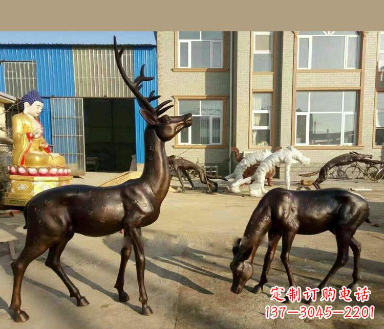张掖铜雕户外公园动物雕塑鹿摆件 (2)