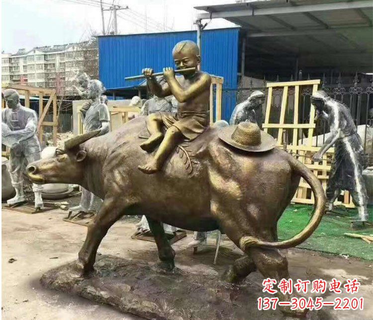 张掖铜雕户外牧童骑牛雕塑摆件