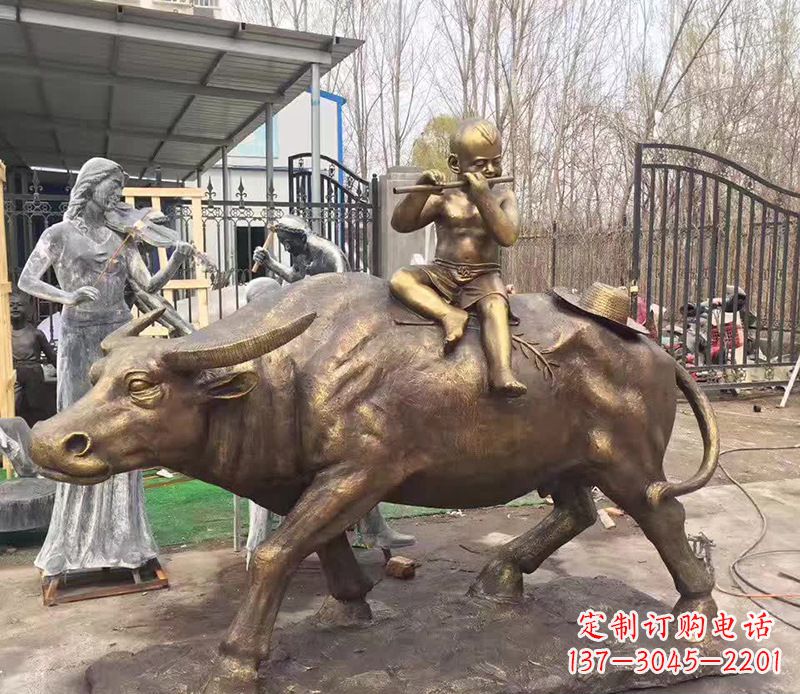 张掖铜雕户外牧童骑牛