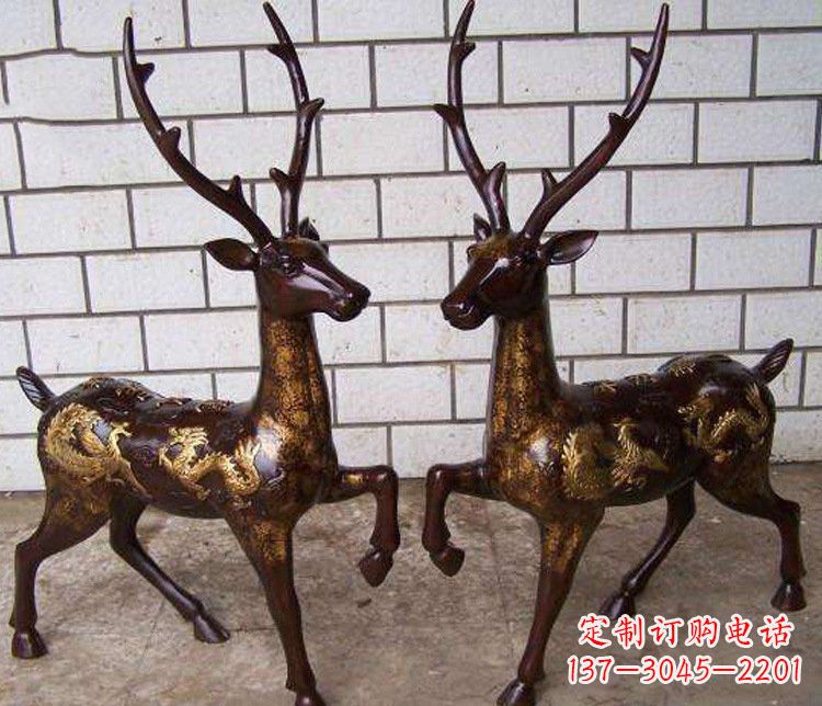 张掖铜雕吉祥复古梅花鹿雕塑摆件