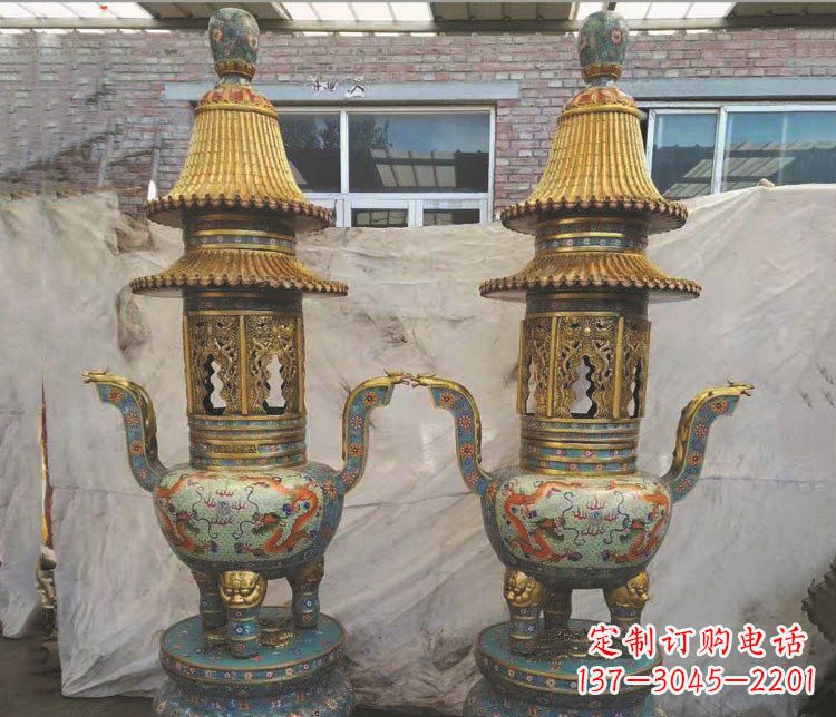 张掖铜雕景泰蓝香炉雕塑摆件