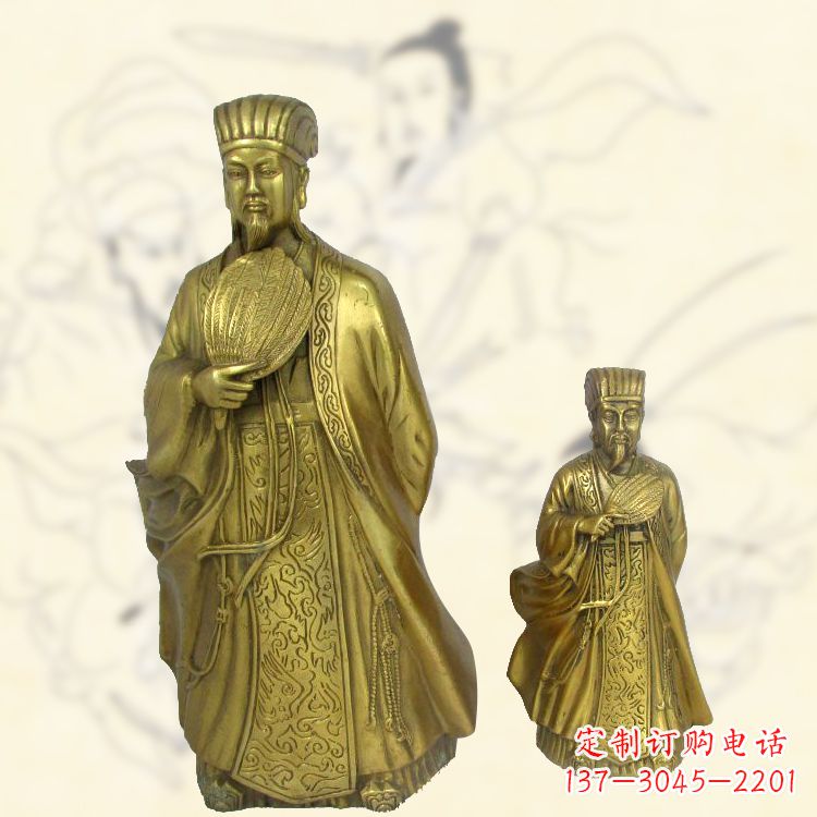 张掖铜雕名人诸葛亮雕像-纯铜铸造三国人物雕塑