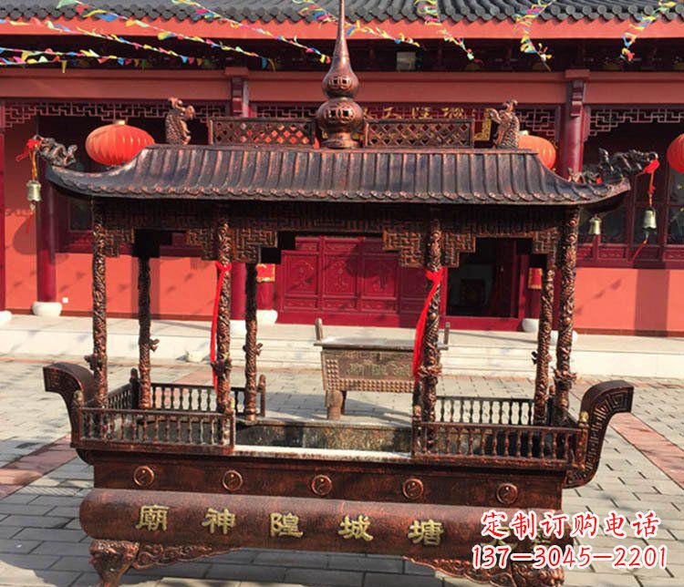 张掖铜雕寺庙佛光普照香炉雕塑摆件