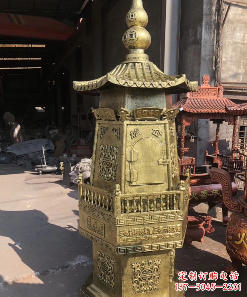 张掖铜雕香炉塔寺庙摆件