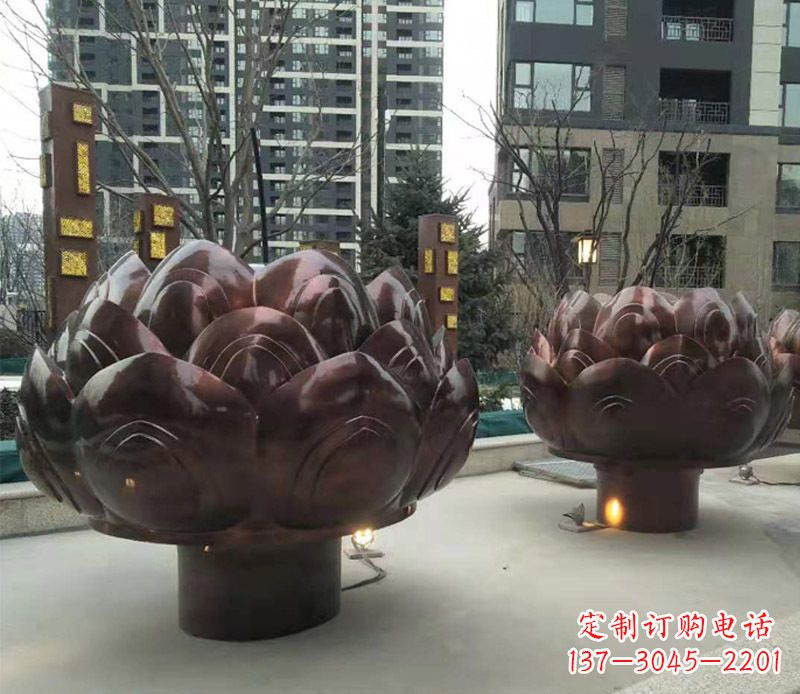 张掖铜雕小区景观荷花