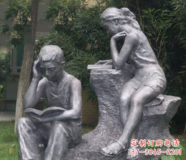 张掖铜雕校园读书学生摆件