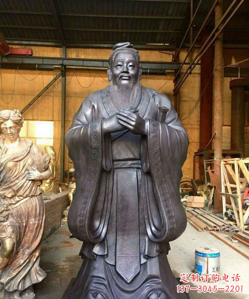 张掖铜雕校园孔子人像雕塑