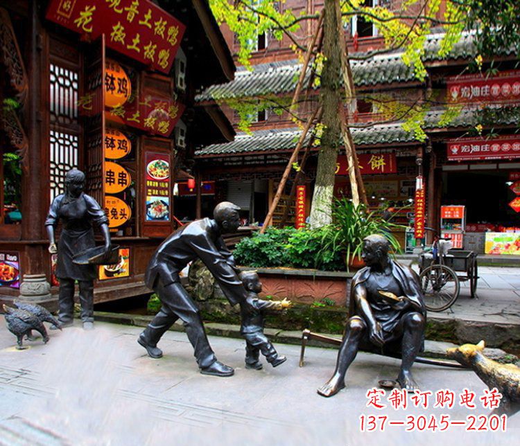 张掖铜雕学走路儿童街道人物雕塑