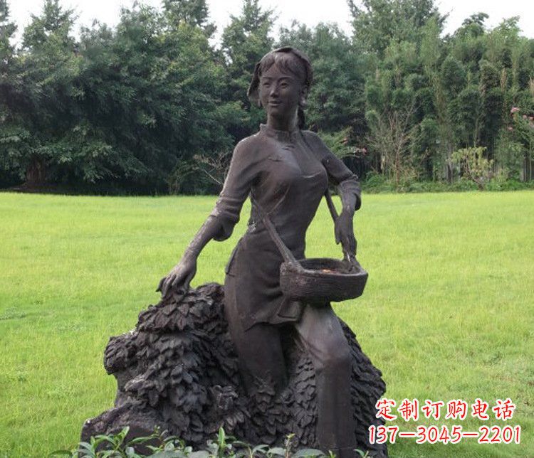 张掖铜雕园林采茶女孩人物雕塑