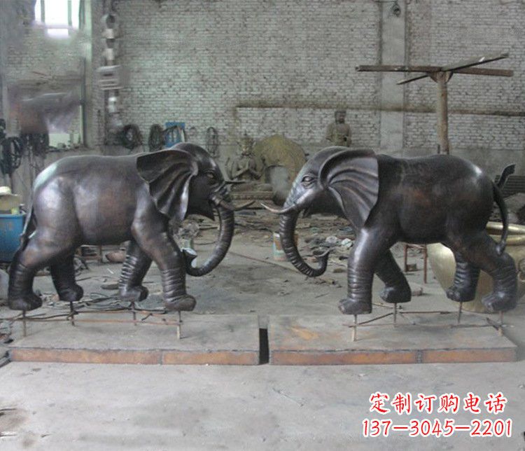 张掖铜雕园林动物大象雕塑 (2)